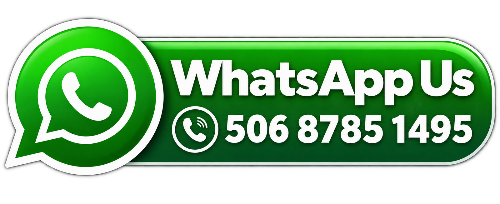 WhatsApp contact button for ShuttleBusCR.com with phone number +506 8785 1495. Copy alt text
