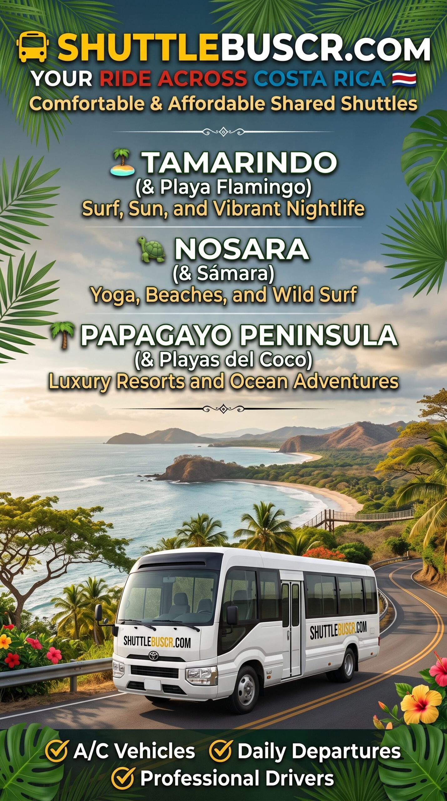 Guanacaste Beach Areas for Shared Shuttle